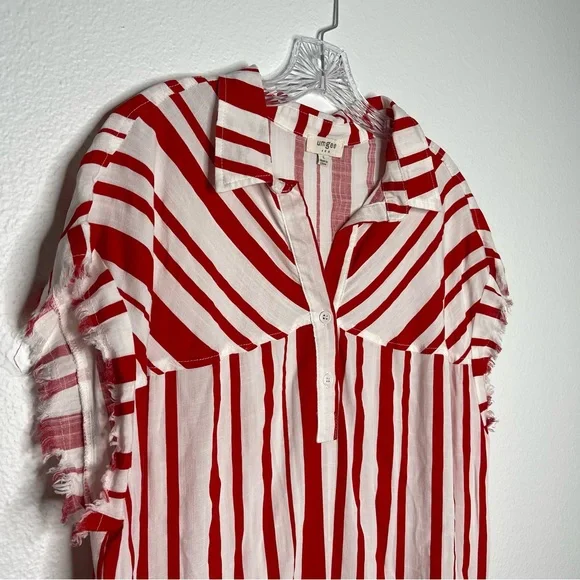 Umgee Red and White Vertical Stripes Vintage Vibe Lightweight Dress Swim Coverup - Picture 4 of 8